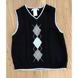 Janie and Jack Toddler Boy's Argyle Black Blue Sweater Vest 2T Preppy Old Money